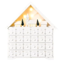 HOMCOM Christmas Advent Calendar, 2022 Light Up Table Xmas Wooden House Holiday Decoration with Countdown Drawer, Village, for kids Adults, White(m-11)