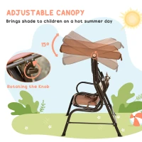 Outsunny Porch Swing for Kids with Adjustable Canopy to Block Sun at Angles, Kids Swing Chair with Seatbelts, Monkey Pattern, Gift for Kids Ages 3-6, Coffee(m-5)