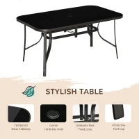 Outsunny 8 Pieces Patio Furniture Set with 9Ft Patio Umbrella, Outdoor Dining Table and Chairs, 6 Chairs, Push Button Tilt and Crank Parasol, Tempered Glass Top, Gray(m-4)