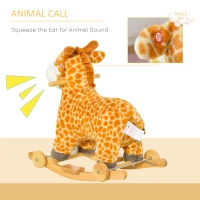 Qaba Rocking Horse, 2 in 1 Kids Ride on Horse, Rolling Giraffe Animal Rocker with Sound, Wooden Base, Pedal, Grip Handle, Plush Riding Pony for 3-6 Years Old, Yellow(m-6)