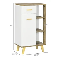 kleankin Bathroom Floor Cabinet, Side Storage Organizer Cabinet with Drawer and Shelves for Bathroom, Entryway and Kitchen, White and Natural(m-3)