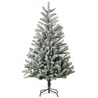 HOMCOM 5ft Artificial Snow-Flocked Tree Holiday Home Indoor Christmas Decoration with Metal Feet, Green(m-2)