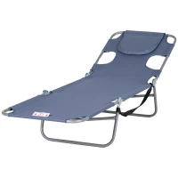 Outsunny Folding Outdoor Chaise Lounge Sun Tanning Chair with Face Cavity, Pillow, 5-level Adjustable for Beach, Pool, Gray(m-1)