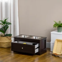 PawHut Elevated Dog Bowls with Storage Drawer for Large Dogs, Coffee(m-10)