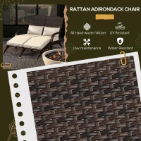 Outsunny 2 Person Patio Wicker Adirondack Chair, High-Back Fire Pit Chair with Cushions, Cream White(m-4)