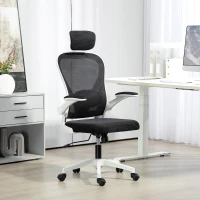 HOMCOM Mesh Office Chair, Ergonomic Desk Chair with Flip-up Armrest, Rotatable Headrest, Adjustable Lumbar Support, Black(m-10)