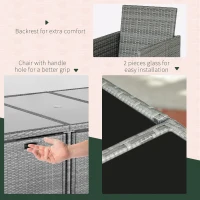 Outsunny 9 Pieces Outdoor Dining Set for 8, Space Saving Wicker Chairs and Square Glass Table with Cushions and Ottomans, Rattan Conversation Patio Furniture Set for Garden, Light Gray/Dark Gray(m-6)