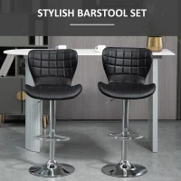 HOMCOM Set of 2 Counter Height Bar Stools Swivel Stool Height Adjustable Bar Chairs with Footrest for Kitchen Dining Home Pub, Black(m-4)