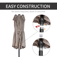 Outsunny 15'x 8.7' Outdoor Patio Umbrella with Twin Canopy Backyard Umbrella with Lift Crank Tan(m-6)