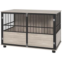 PawHut 39.5" Furniture Style Dog Crate End Table w/ 3 Doors for Small to Large Dogs, Walnut Finish(m-11)