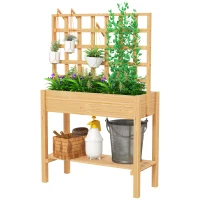 Outsunny Wooden Raised Garden Bed with Trellis, Outdoor Planter Box with Storage Shelf for Vegetables, Flowers, Herbs(m-1)