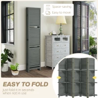 HOMCOM 5 Panel 67" Tall Wood Privacy Screen Room Divider with 3 Shelves and Folding Storage for Bedroom, Gray(m-5)