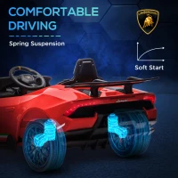 Qaba 12V Lamborghini Huracan Licensed Kids Electric Car with Remote Control, Spring Suspension, Transport Wheels, Red(m-7)