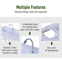 Outsunny 2-in-1 Folding Table with Faucet and Sinks Portable Outdoor Camping BBQ Fishing Table, White(m-6)