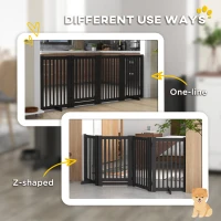 PawHut 4 Panel Free Standing Wooden Pet Gate with Open Door Black(m-7)
