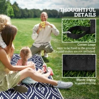 Outsunny 9' x 12' Outdoor RV Rug, Reversible Patio Floor Mat with Carry Bag, Gourd Border, Blue and White(m-9)