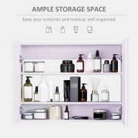 HOMCOM Bathroom Mirror Cabinet, Wall-Mounted Storage Organizer with Double Doors, Adjustable Shelf, Light Lilac(m-4)