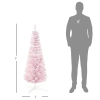 HOMCOM 5' Decorated Christmas Tree Snow Flocked Artificial Christmas Tree with Pencil Shape, Realistic Branches, Pink(m-3)