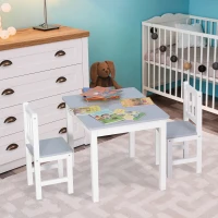 Qaba Kids 3 Piece Table and Chair Set Ideal for Arts, Meals, Lightweight Wooden Homework Activity Center, Toddlers Age 3+, Grey(m-10)