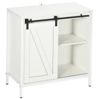 HOMCOM Buffet Cabinet, Farmhouse Sideboard, Bar Cabinet with Adjustable Shelf, Sliding Barn Door for Kitchen, White(m-11)