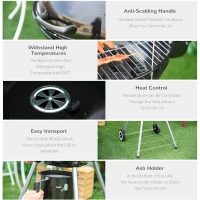 Outsunny Portable Kettle Charcoal Grill for Outdoor Grilling Heat Control BBQ Barbecue(m-7)