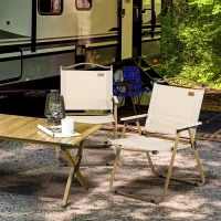 Outsunny 2 Pack Folding Camping Chair, Lightweight & Portable Beach Chairs Armchairs, Perfect for Festivals, Fishing, Picnic and Hiking, Khaki(m-2)