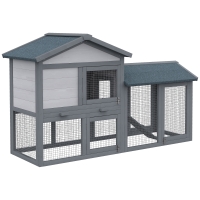 PawHut 58" Large Rabbit Hutch Outdoor Indoor, Wooden Bunny Hutch, Guinea Pig Cage with Run, Removable Tray, Asphalt Roof, Lockable Doors and Ramp, for 1-2 Small Rabbits, Chickens, Ducks, Dark Gray