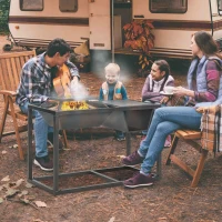 Outsunny 4-in-1 Fire Pit, BBQ Grill, Ice Bucket Cooler, Garden Table, with Cooking Grate, Log Grate & Waterproof Cover, Galvanized Steel Wood-Burning Fireplace with Spark Screen & Poker(m-10)
