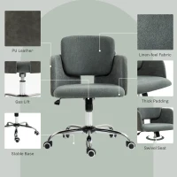 HOMCOM Small Desk Chair, Height Adjustable Fabric Office Chair with Swivel Wheels, Tilt Function, Computer Chair, Grey(m-5)