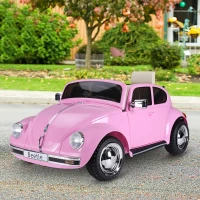 Aosom 6V Licensed Volkswagen Beetle Kids Electric Ride-On Car Battery Powered Motorized Vehicles W/ Remote Control,Horn Lights, MP3,Suspension,for 3-6 Years Old,Pink(m-1)