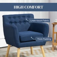 HOMCOM Linen Upholstery Armchair, Mid-Century Modern Accent Chair with Wood Frame and Thick Padding, Blue(m-5)