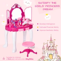 Qaba Infrared Remote Control Kids Vanity Set, Girls Pretend Dressing Table Set with Magic Wand, Music, Lightening, Cosmetic Mirror, Hair Dryer and Makeup Accessories(m-4)