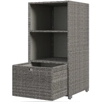 Outsunny PE Rattan Pool Towel Rack with 2 Storage Shelves Basket Mixed gray(m-1)