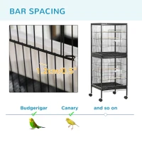 PawHut 55.1" 2 In 1 Bird Cage Aviary Parakeet House for finches, budgies with Wheels, Slide-out Trays, Wood Perch, Food Containers, Black(m-7)