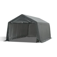 Outsunny 12' x 20' Carport Portable Garage, Heavy Duty Storage Tent, Patio Storage Shelter w/ Anti-UV PE Cover and Double Zipper Doors, for Motorcycle Bike Garden Tools, Gray(m-11)