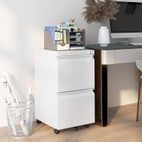 Vinsetto Mobile Vertical Filing Cabinet with Lock, 2-Drawer Steel File Cabinet with Adjustable Hanging Bar for Letter, A4 and Legal Size, White