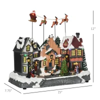 HOMCOM Christmas Village, Santa & Deer Skating Pond Animated Winter Wonderland Set with Multicolored LED Light, Battery Operated Christmas Decoration(m-3)