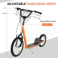 Aosom Youth Scooter Kick Scooter for Kids 5+ with Adjustable Handlebar 16" Front and 12" Rear Dual Brakes Inflatable Wheels, Orange(m-5)