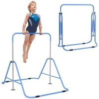 Qaba Folding Gymnastics Bar for Kids, Adjustable Height, Bubble Gum Blue(m-11)