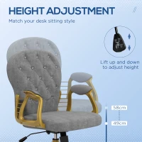 Vinsetto Velvet Office Desk Chair Button Tufted Vanity Chair with Swivel Wheels, Adjustable Height and Tilt Function, Grey(m-4)