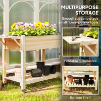 Outsunny Raised Garden Bed, Wood Planter Box with Lockable Wheels, Side Tables, Bottom Shelf, Bed Liner, Drain Holes, Natural(m-4)