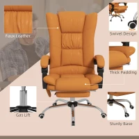 Vinsetto PU Leather Executive Massage Office Chair with 4 Vibration, Reclining w/ Adjustable Height, Swivel Wheels, Light Brown(m-7)