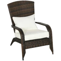 Outsunny Patio Wicker Adirondack Chair, Outdoor All-Weather Rattan Fire Pit Chair w/ Soft Cushions, Tall Curved Backrest and Comfortable Armrests for Deck or Garden, Cream White(m-1)