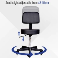 HOMCOM PU Leather Adjustable Rolling Stool, Round Swivel Drafting Stool with Back, Wheels, Black(m-4)
