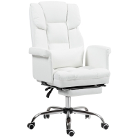 HOMCOM Executive Office Chair with Footrest and Lumbar Support, PU Leather Desk Chair, Ergonomic, Reclining and Swivel, White