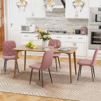 HOMCOM Dining Chairs Set of 4, Upholstered Dining Room Chairs with Steel Legs, Modern Kitchen Chair for Dining Room, Pink(m-6)