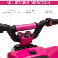 Aosom 6V Kids ATV 4-Wheeler Ride on Car, Electric Motorized Quad Battery Powered Vehicle with Forward/Reverse Switch for 18-36 Months Old Toddlers, Pink(m-5)