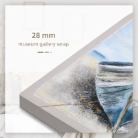 HOMCOM Boat Wall Art Hand-Painted Canvas Painting Beach Artwork Modern Framed Prints for Living Room Bedroom Decor Blue, 35.5" x 35.5"(m-7)