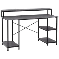 HOMCOM 55 Inch Home Office Computer Desk Study Writing Workstation with Storage Shelves, Elevated Monitor Shelf, CPU Stand, Durable X-Shaped Construction, Grey Wood Grain(m-1)
