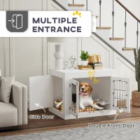 PawHut Dog Crate Furniture with 360° Rotatable Removable Dog Bowls, Dog Kennel Furniture for Medium Dogs, White(m-7)